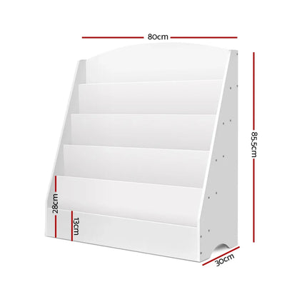 Keezi 5 Tiers Kids Bookshelf Magazine Shelf Organiser Bookcase Display Rack White - Mekamart Australia