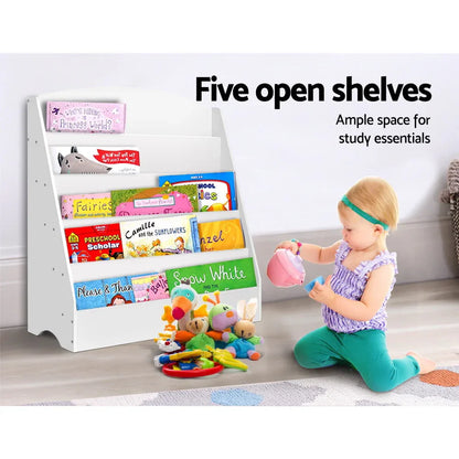 Keezi 5 Tiers Kids Bookshelf Magazine Shelf Organiser Bookcase Display Rack White - Mekamart Australia