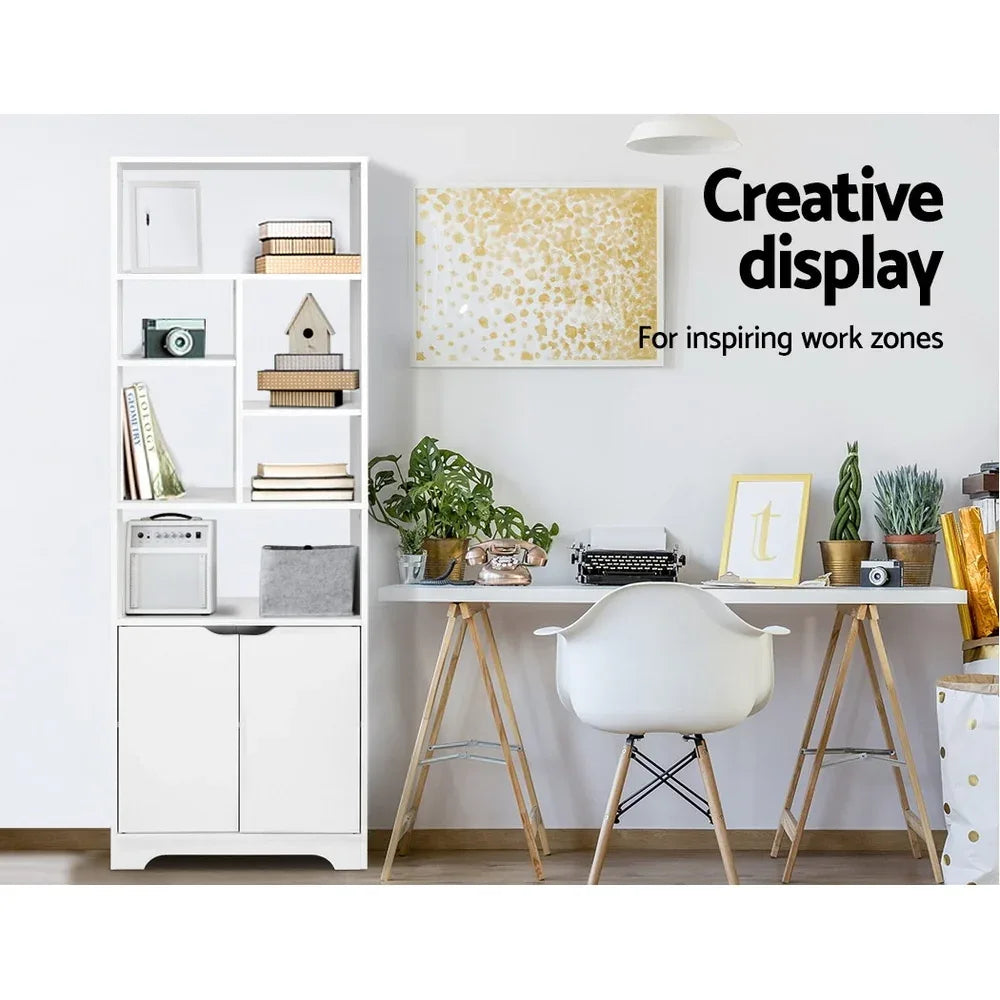 Artiss Bookshelf with Cabinet - GINA White - Mekamart Australia