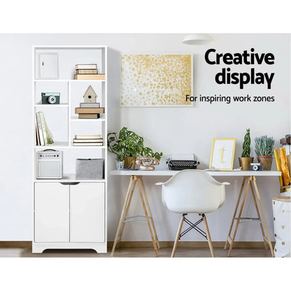 Artiss Bookshelf with Cabinet - GINA White - Mekamart Australia