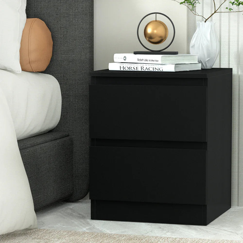 Artiss Bedside Table 2 Drawers - PEPE Black - Mekamart Australia