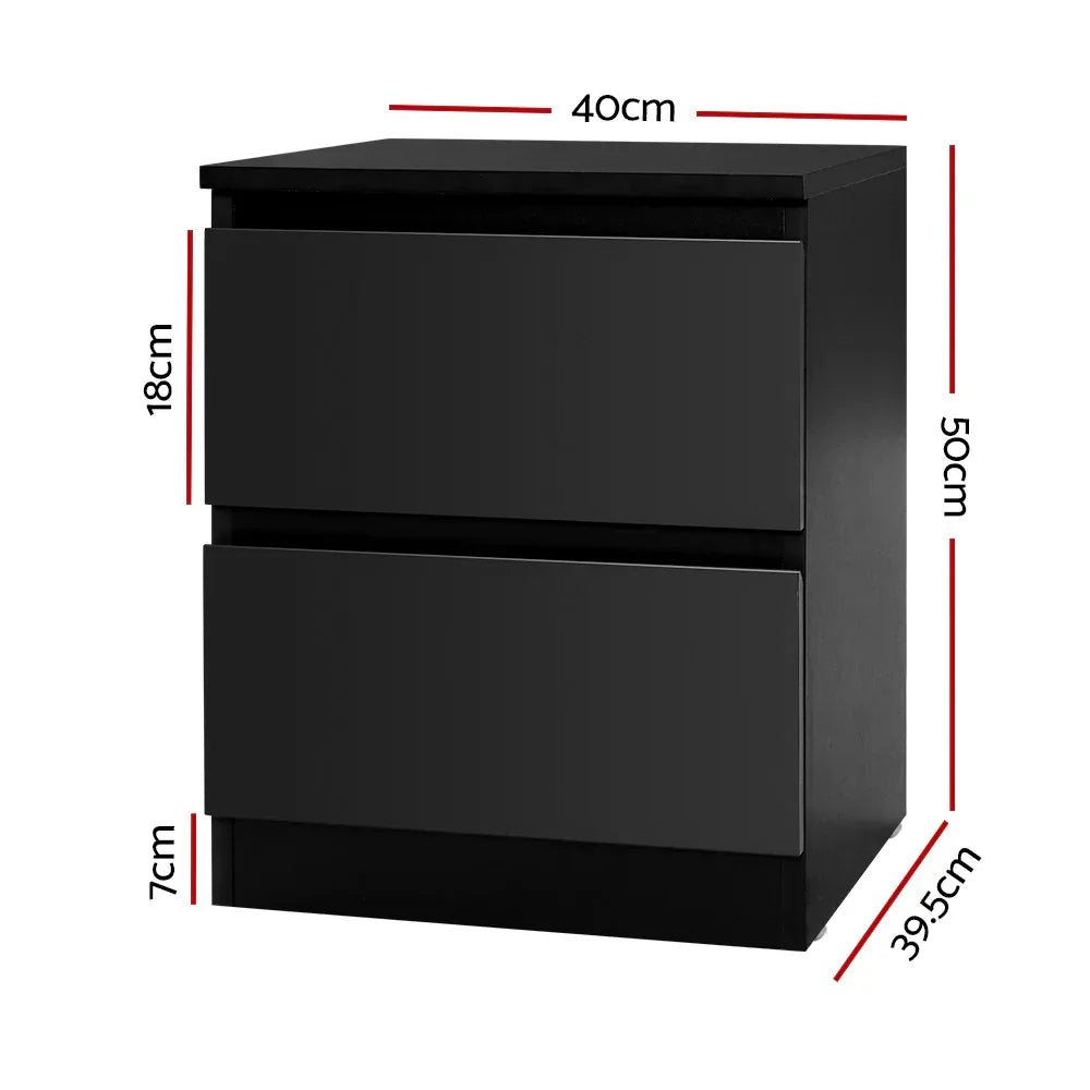 Artiss Bedside Table 2 Drawers - PEPE Black - Mekamart Australia