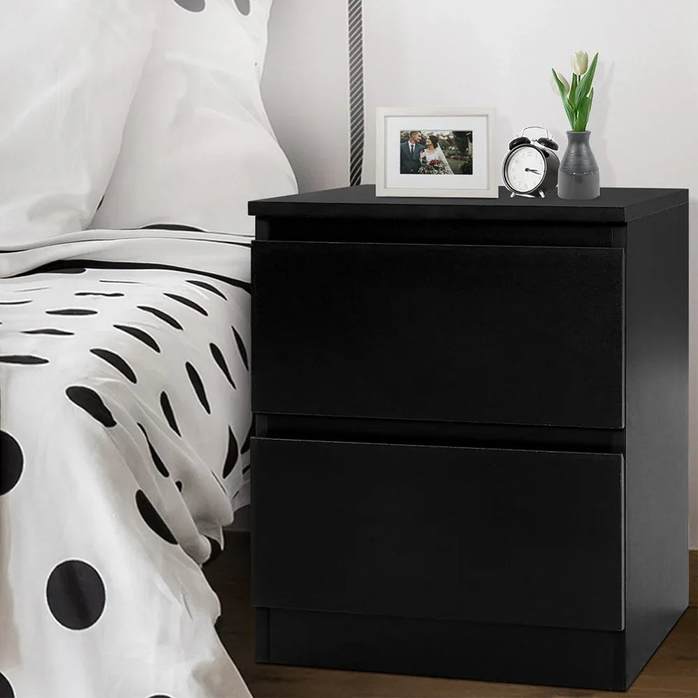 Artiss Bedside Table 2 Drawers - PEPE Black - Mekamart Australia