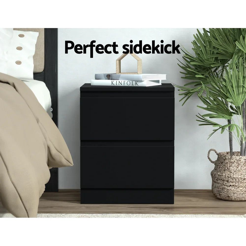 Artiss 2x Bedside Table 2 Drawers - PEPE Black - Mekamart Australia
