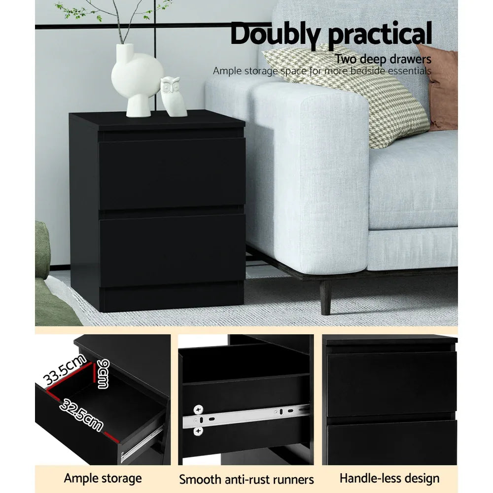 Artiss 2x Bedside Table 2 Drawers - PEPE Black - Mekamart Australia