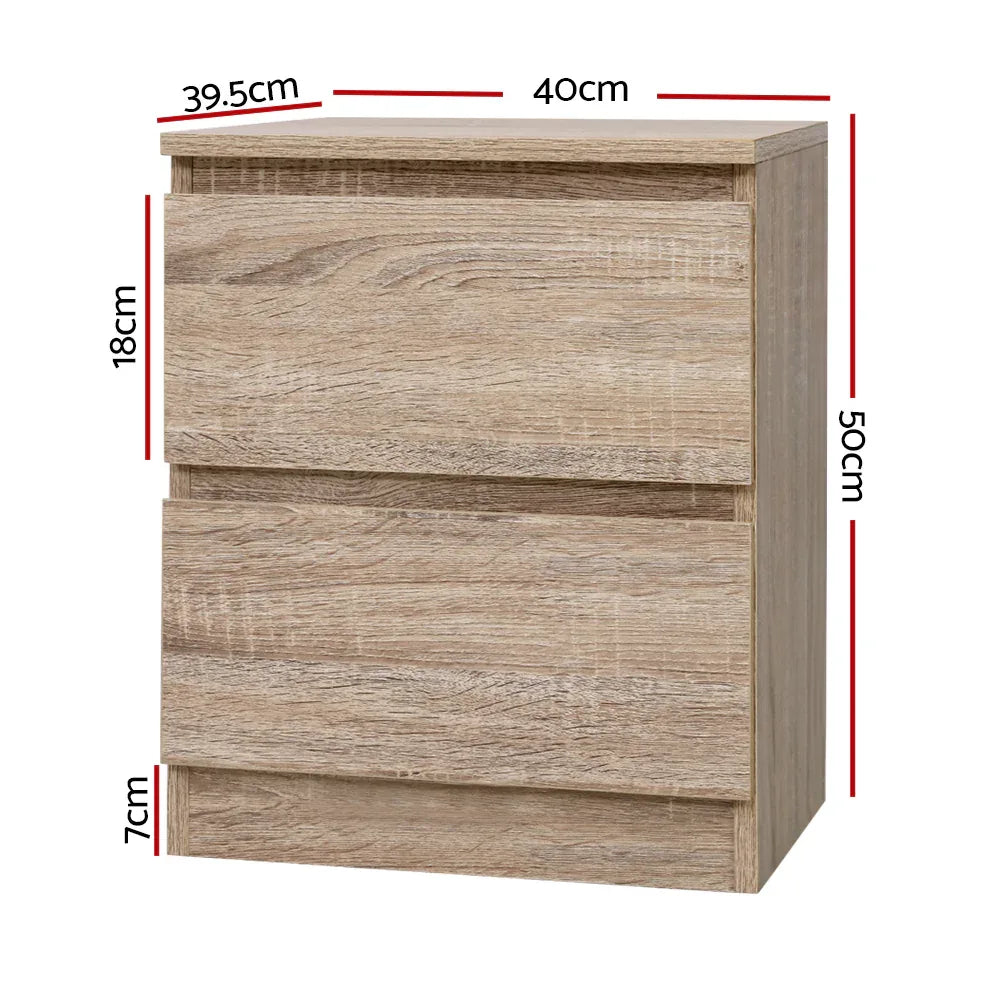 Artiss Bedside Table 2 Drawers - PEPE Oak - Mekamart Australia