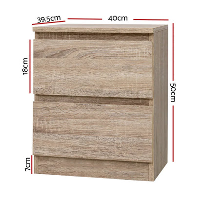 Artiss Bedside Table 2 Drawers - PEPE Oak - Mekamart Australia