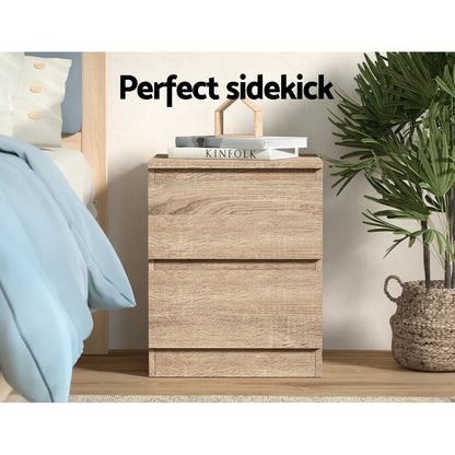 Artiss Bedside Table 2 Drawers - PEPE Oak - Mekamart Australia