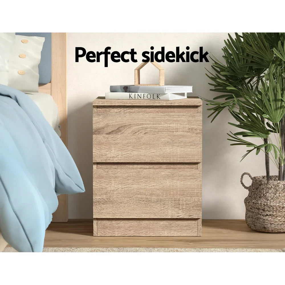 Artiss 2x Bedside Table 2 Drawers - PEPE Oak - Mekamart Australia