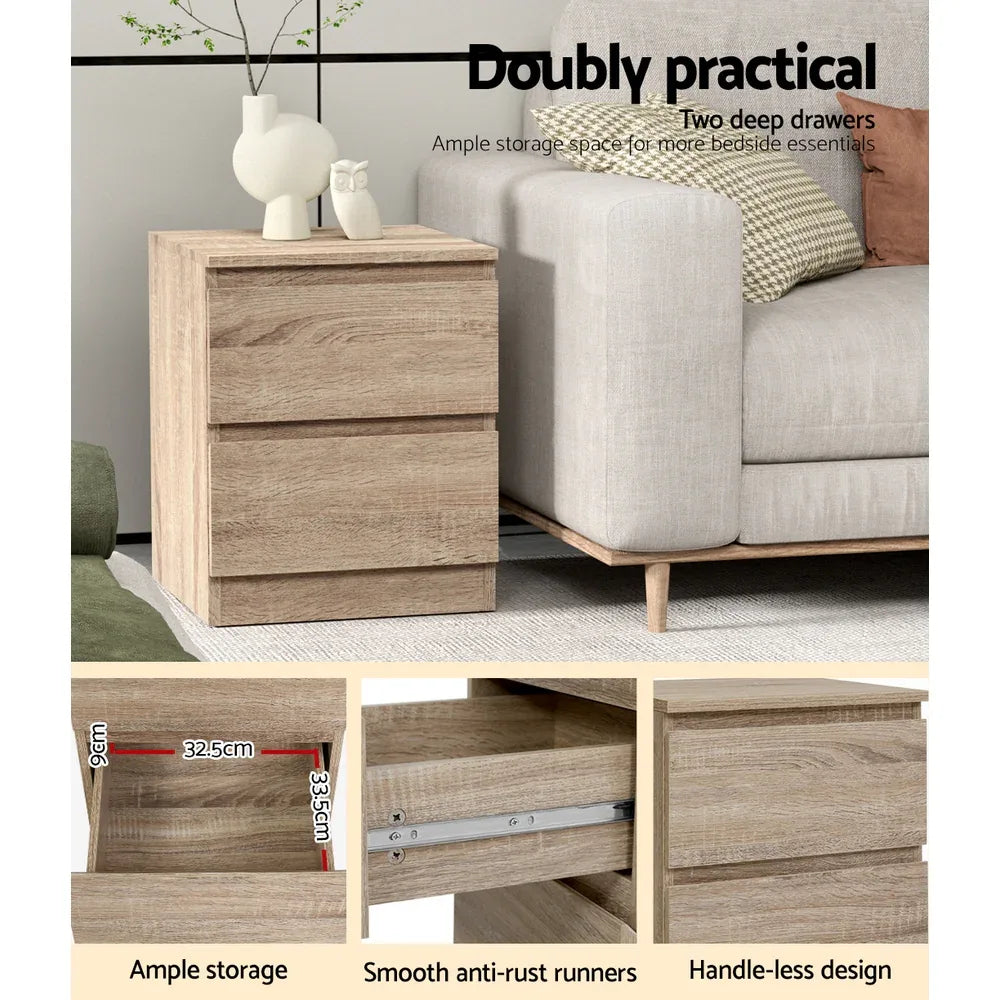 Artiss 2x Bedside Table 2 Drawers - PEPE Oak - Mekamart Australia