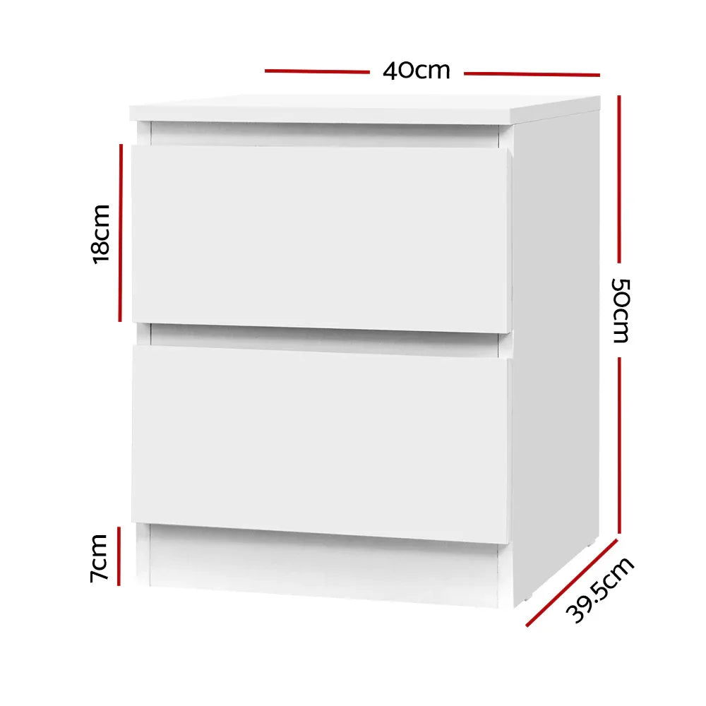 Artiss 2x Bedside Table 2 Drawers - PEPE White - Mekamart Australia