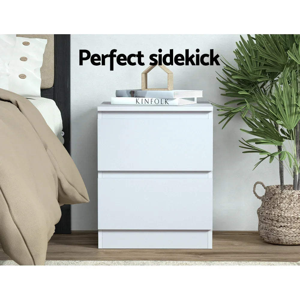 Artiss 2x Bedside Table 2 Drawers - PEPE White - Mekamart Australia