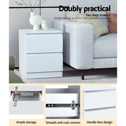 Artiss 2x Bedside Table 2 Drawers - PEPE White - Mekamart Australia