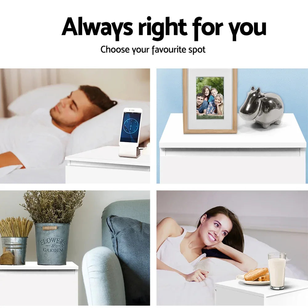 Artiss 2x Bedside Table 2 Drawers - PEPE White - Mekamart Australia