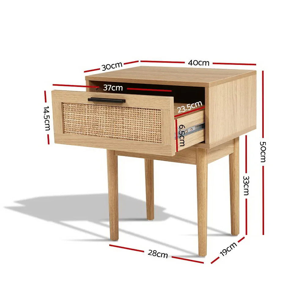 Artiss Bedside Tables Side Table Rattan Drawers Nightstand - Mekamart Australia