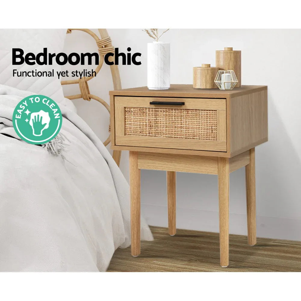 Artiss Bedside Tables Side Table Rattan Drawers Nightstand - Mekamart Australia