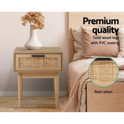 Artiss Bedside Tables Side Table Rattan Drawers Nightstand - Mekamart Australia