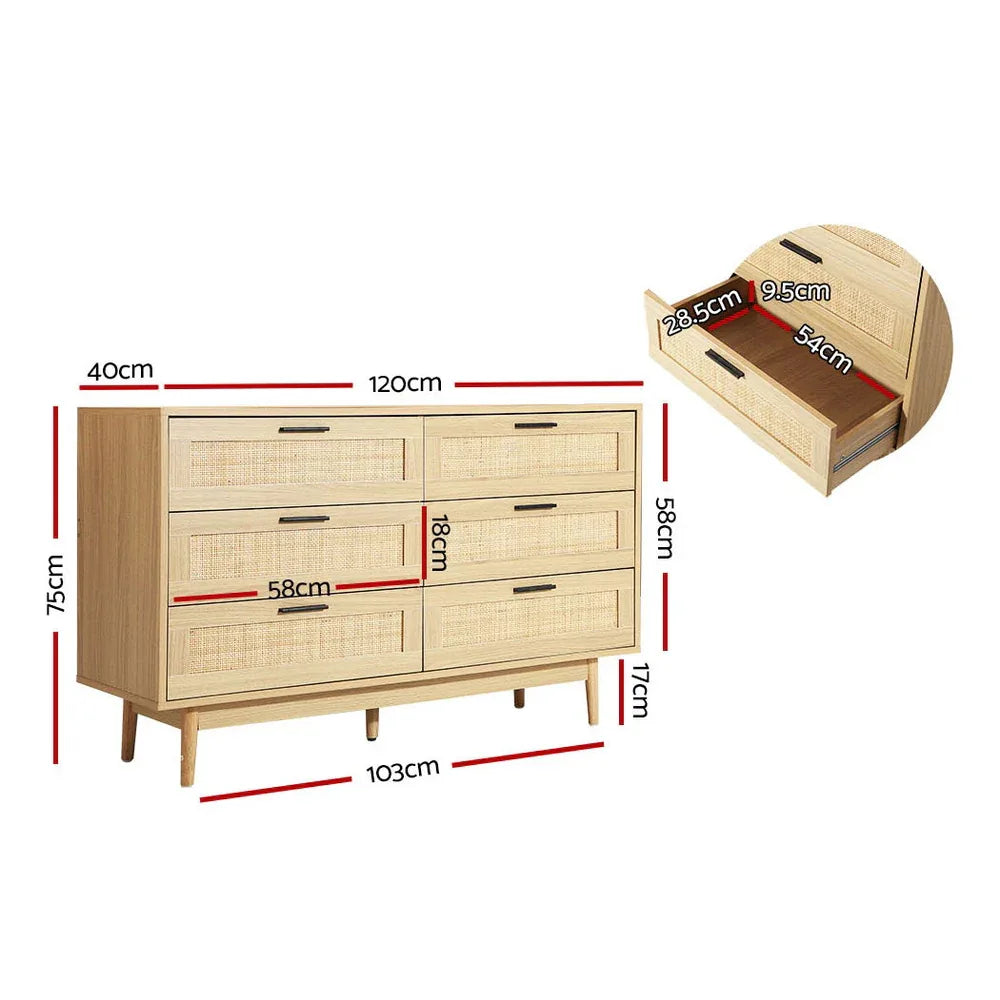 Artiss 6 Chest of Drawers - BRIONY Oak - Mekamart Australia