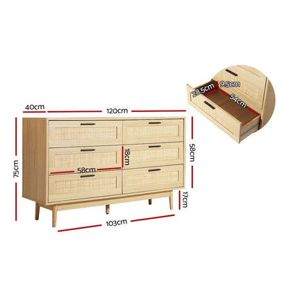 Artiss 6 Chest of Drawers - BRIONY Oak - Mekamart Australia