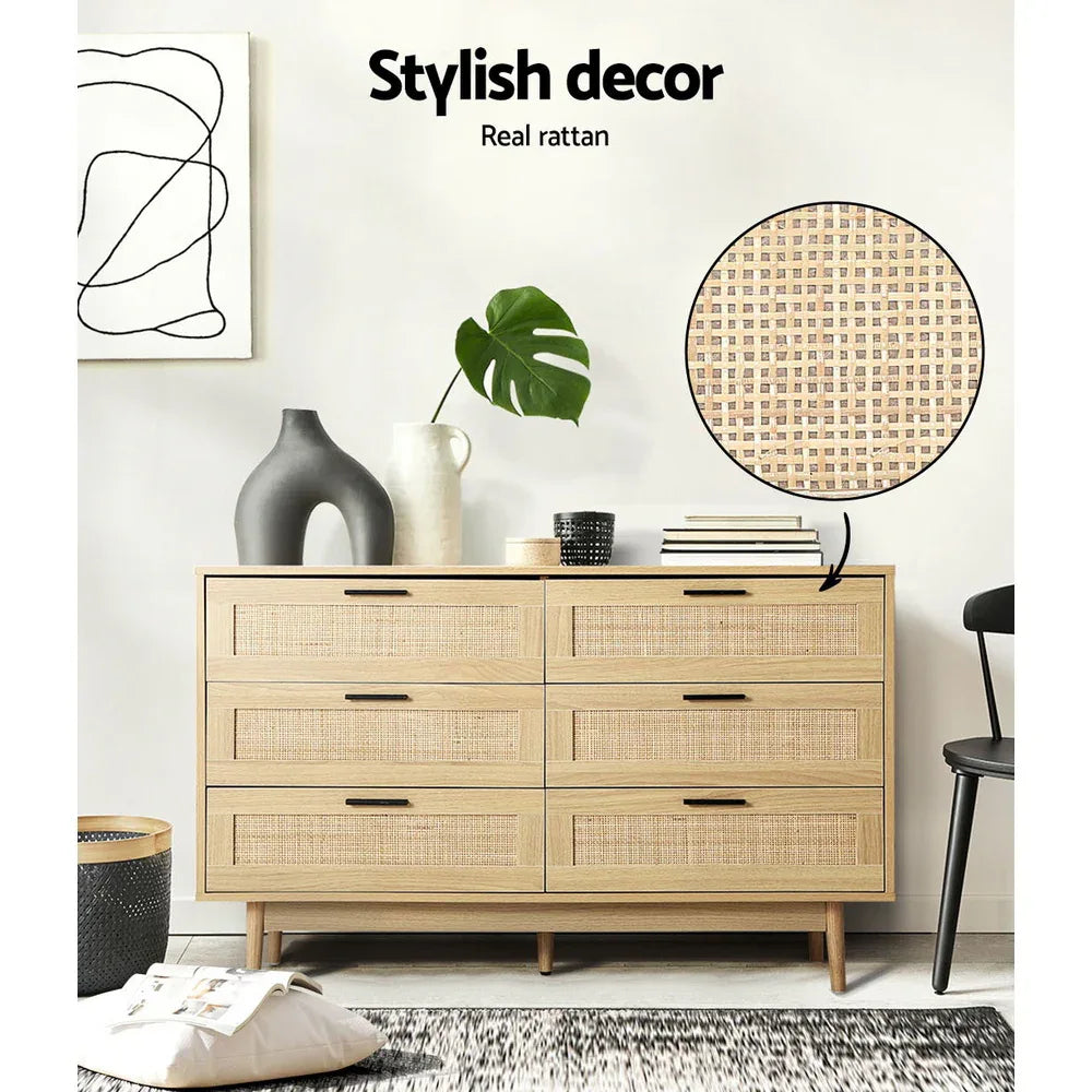 Artiss 6 Chest of Drawers - BRIONY Oak - Mekamart Australia