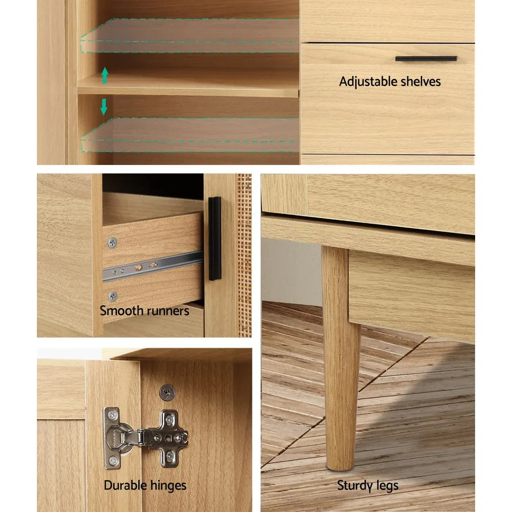 Artiss Rattan Buffet Sideboard - BRIONY Oak - Mekamart Australia