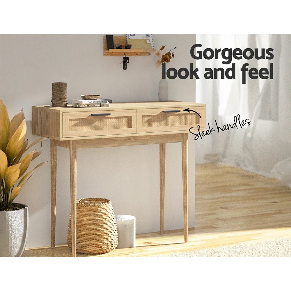 Artiss Console Table 2 Rattan Drawers - Mekamart Australia