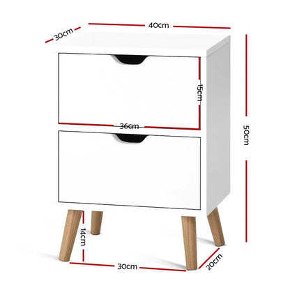 Artiss Bedside Table 2 Drawers - BODEN White - Mekamart Australia