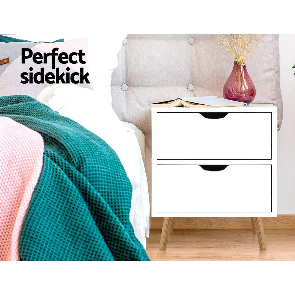 Artiss Bedside Table 2 Drawers - BODEN White - Mekamart Australia