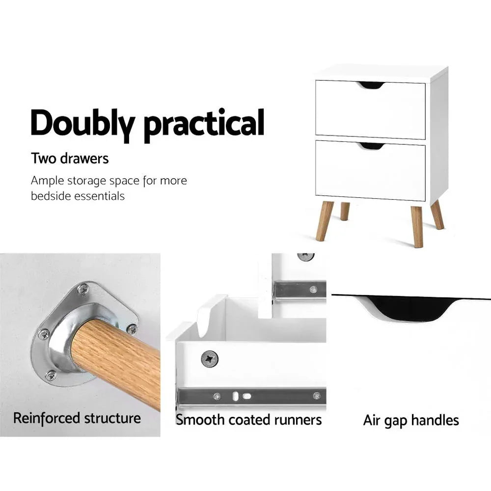 Artiss Bedside Table 2 Drawers - BODEN White - Mekamart Australia