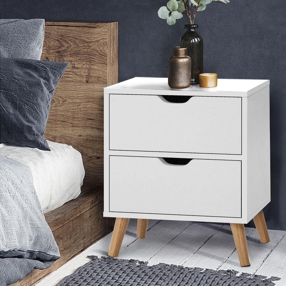 Artiss Bedside Table 2 Drawers - BODEN White - Mekamart Australia
