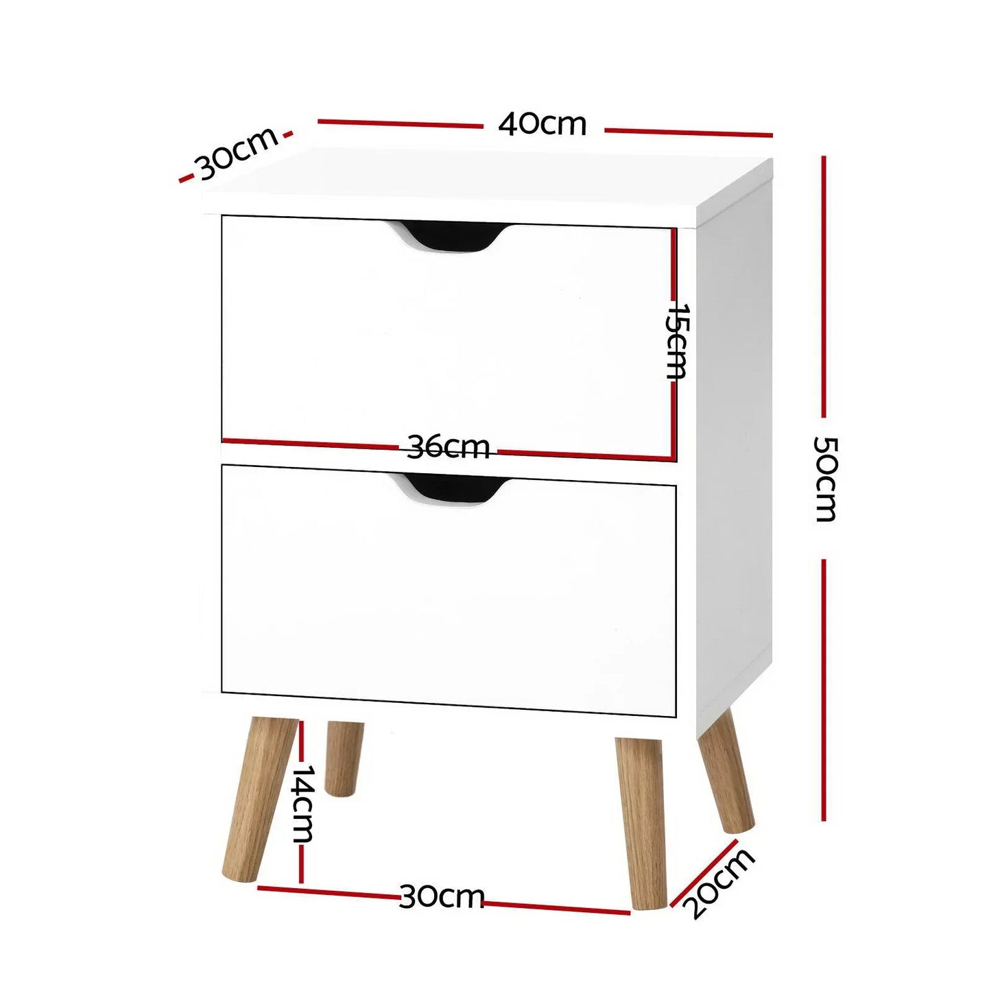 Artiss 2X Bedside Table 2 Drawers - BODEN White - Mekamart Australia