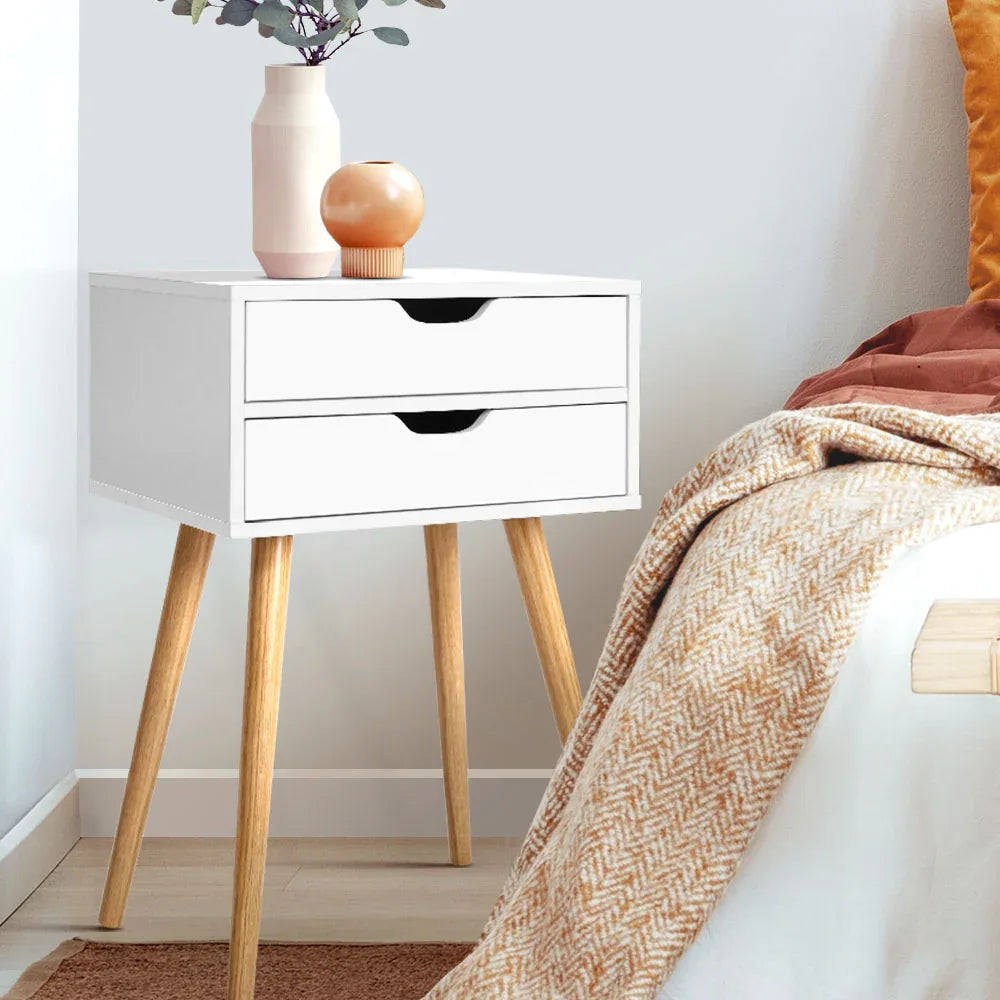 Artiss Bedside Table 2 Drawers - BODIE White - Mekamart Australia