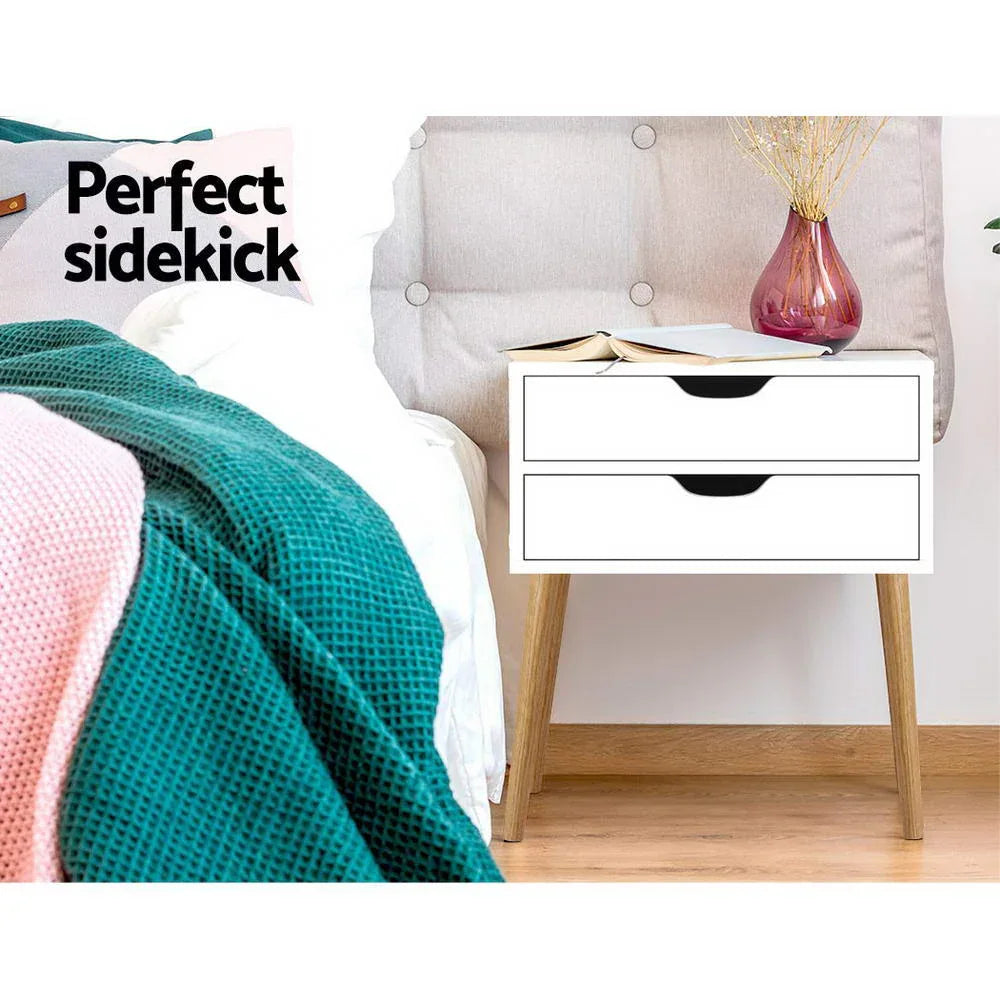 Artiss Bedside Table 2 Drawers - BODIE White - Mekamart Australia