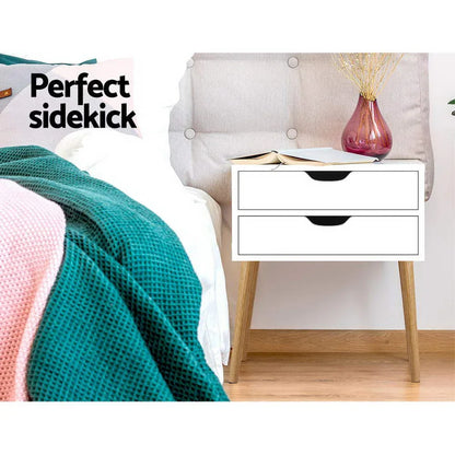 Artiss Bedside Table 2 Drawers - BODIE White - Mekamart Australia
