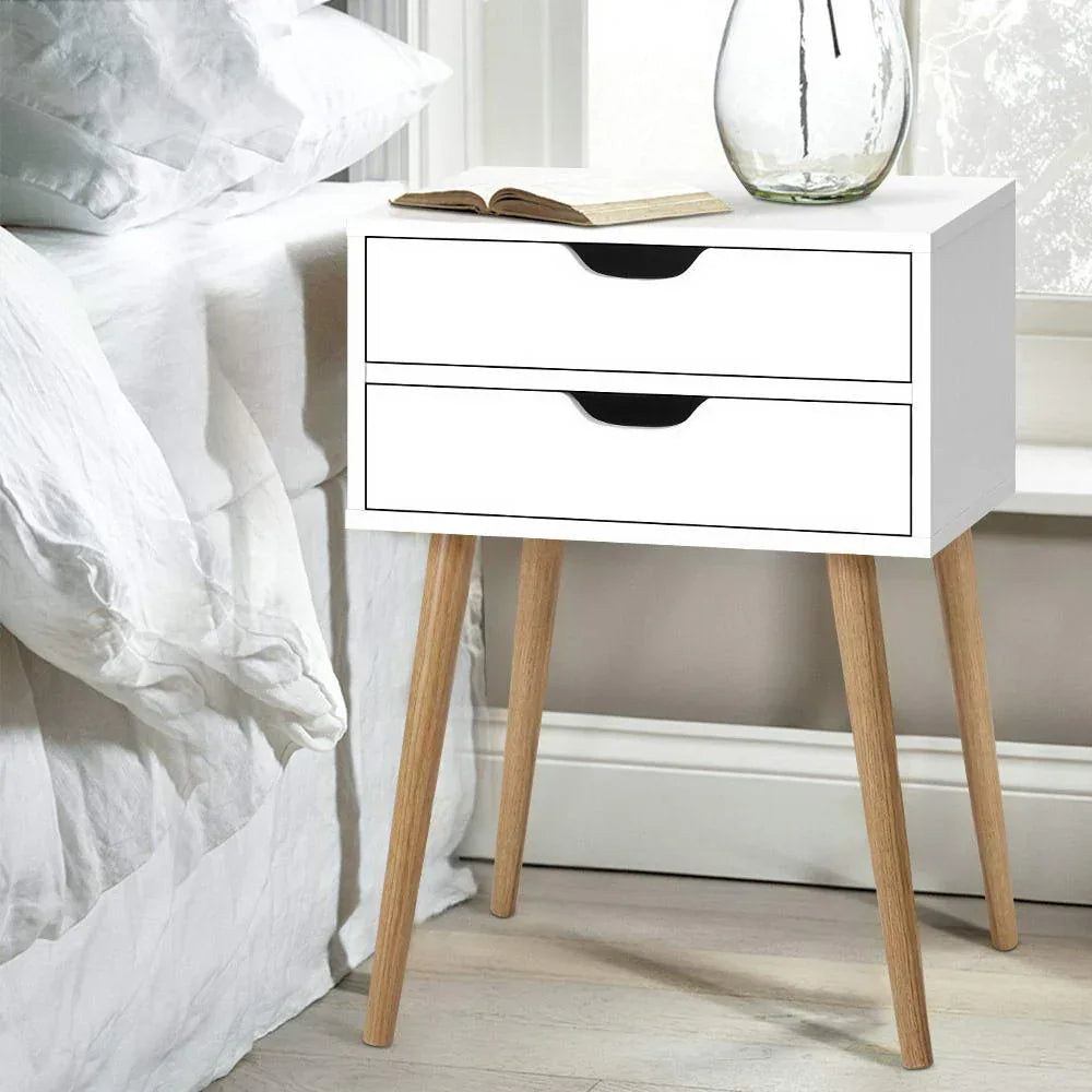 Artiss Bedside Table 2 Drawers - BODIE White - Mekamart Australia