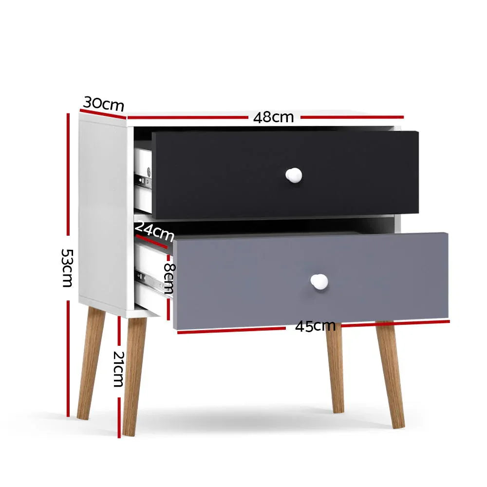 Artiss Bedside Table 2 Drawers - BONDS White - Mekamart Australia