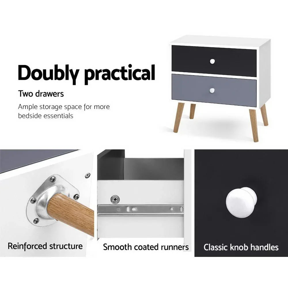 Artiss Bedside Table 2 Drawers - BONDS White - Mekamart Australia