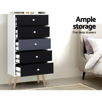 Artiss 5 Chest of Drawers - BONDS White - Mekamart Australia