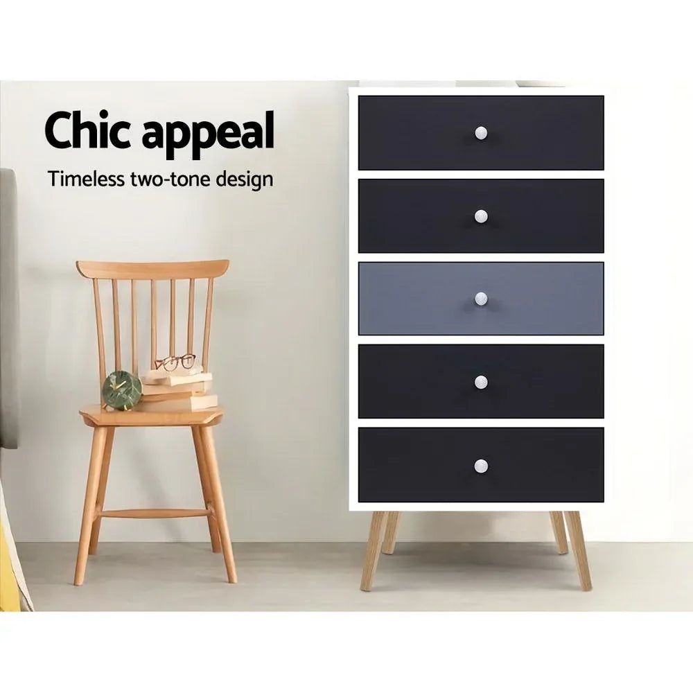 Artiss 5 Chest of Drawers - BONDS White - Mekamart Australia