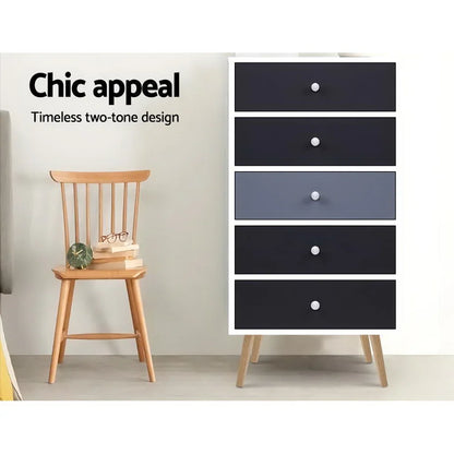 Artiss 5 Chest of Drawers - BONDS White - Mekamart Australia