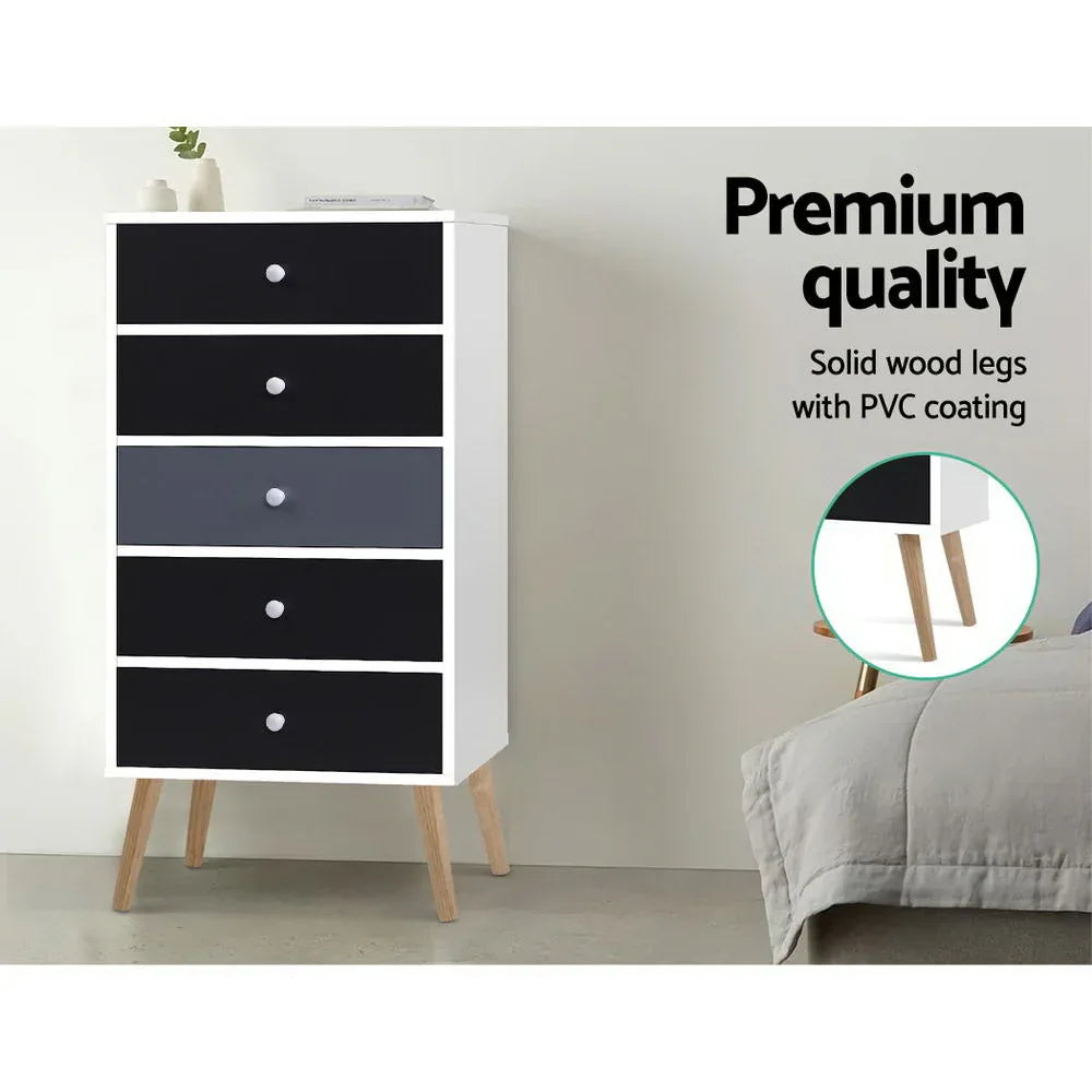 Artiss 5 Chest of Drawers - BONDS White - Mekamart Australia