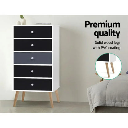 Artiss 5 Chest of Drawers - BONDS White - Mekamart Australia