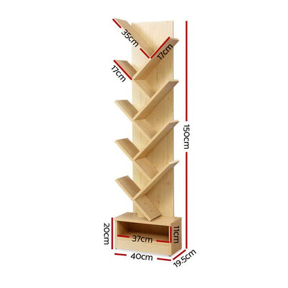 Artiss Tree Bookshelf 9 Tiers - ECHO Oak - Mekamart Australia