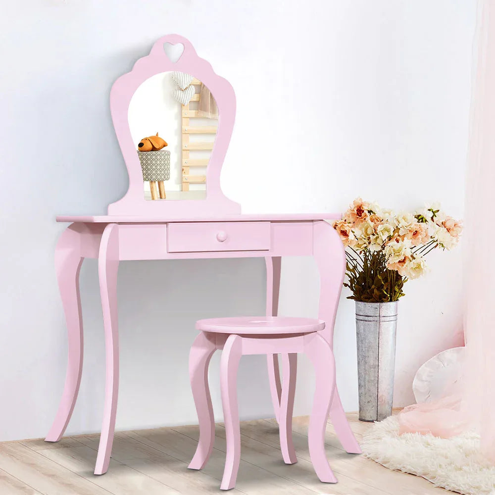 Keezi Kids Dressing Table Stool Set Vanity Mirror Princess Children Makeup Pink - Mekamart Australia