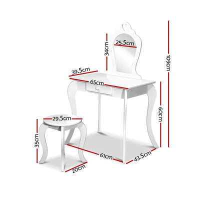 Keezi Kids Dressing Table Stool Set Vanity Mirror Princess Children Makeup White - Mekamart Australia