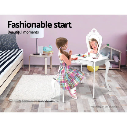 Keezi Kids Dressing Table Stool Set Vanity Mirror Princess Children Makeup White - Mekamart Australia