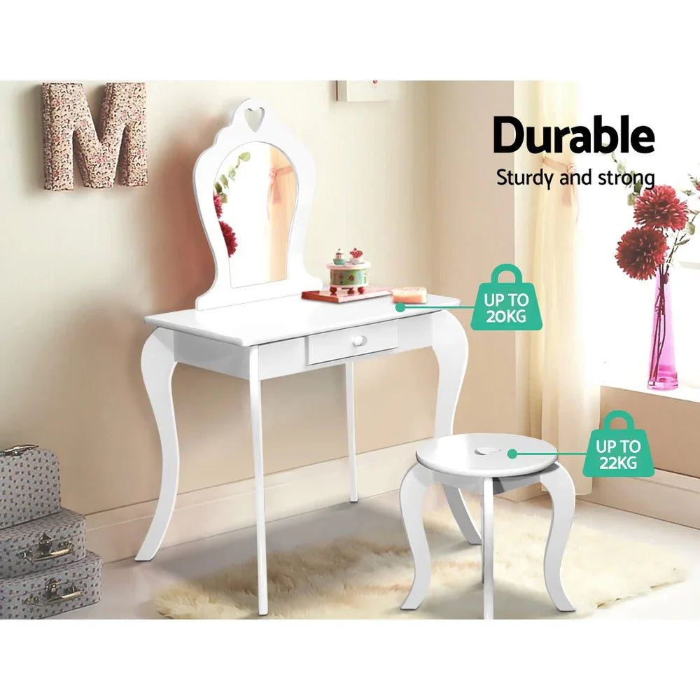 Keezi Kids Dressing Table Stool Set Vanity Mirror Princess Children Makeup White - Mekamart Australia