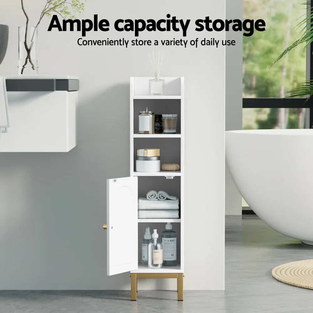Artiss Bathroom Storage Cabinet Floor Organizer Toilet Corner Adjustable Shelf with Door White - Mekamart Australia