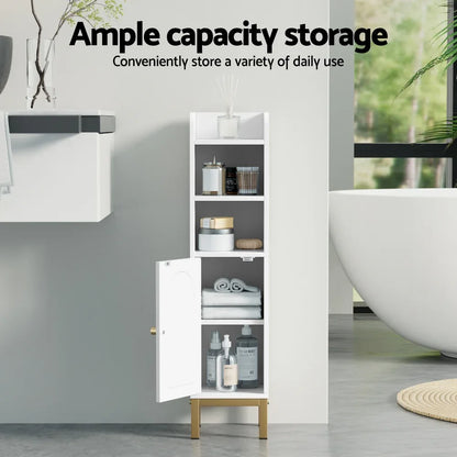 Artiss Bathroom Storage Cabinet Floor Organizer Toilet Corner Adjustable Shelf with Door White - Mekamart Australia