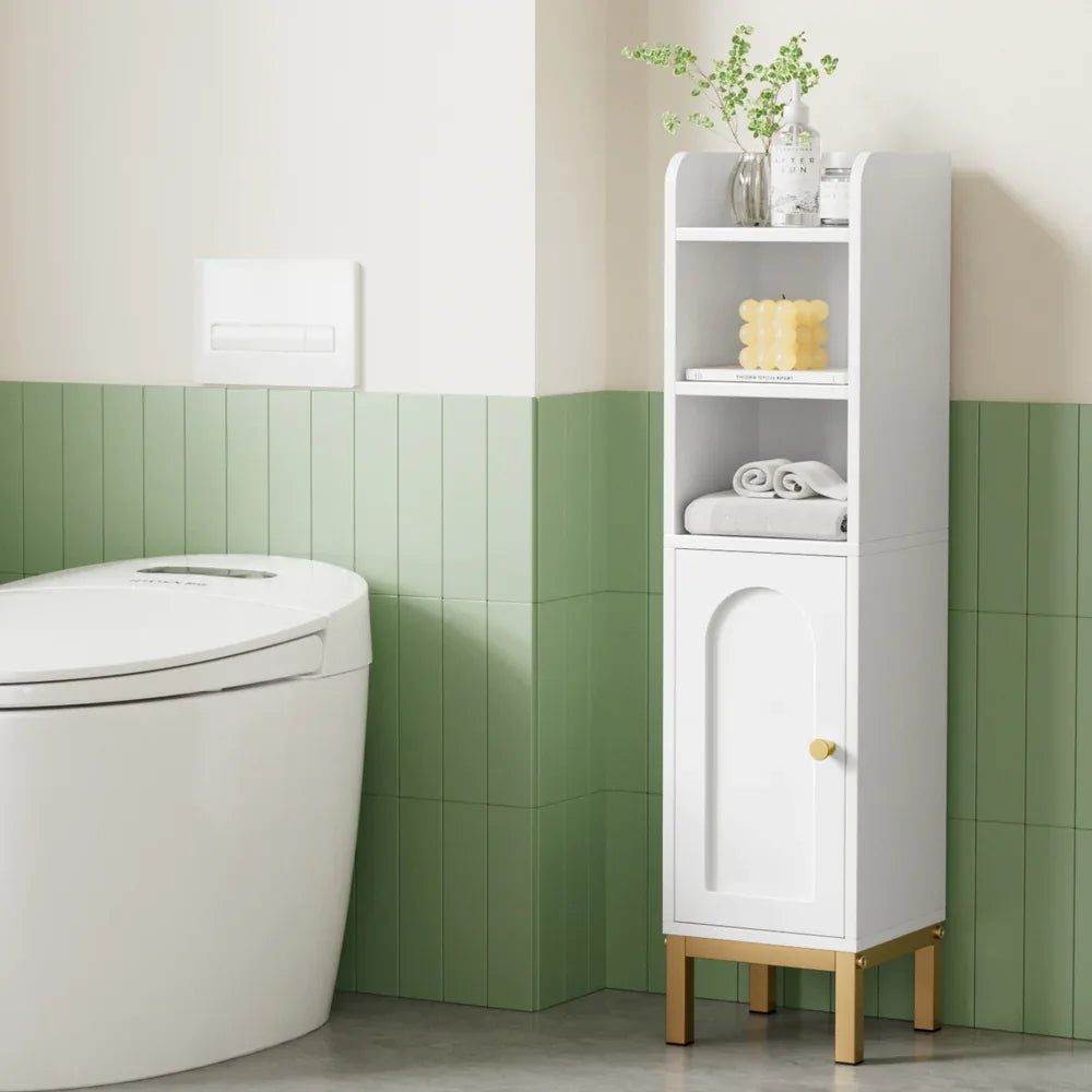 Artiss Bathroom Storage Cabinet Floor Organizer Toilet Corner Adjustable Shelf with Door White - Mekamart Australia